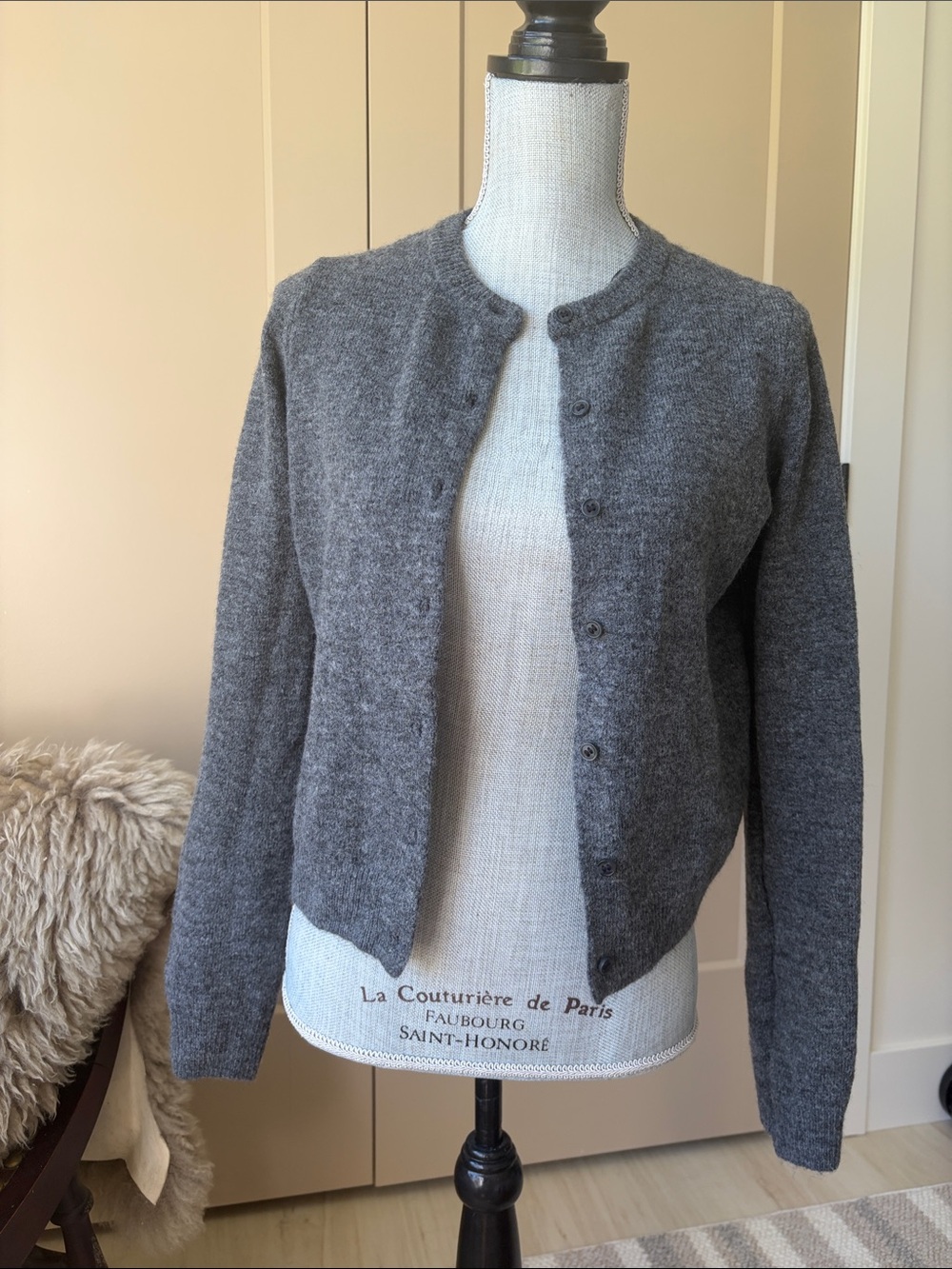 H&M Women’s Gray Crewneck Button-Front Cardigan
